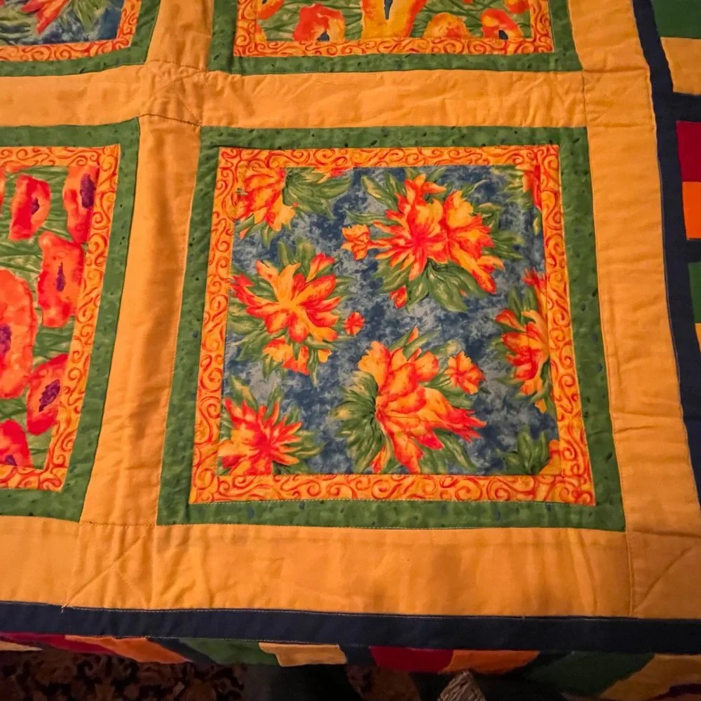 Folk Art Handmade Geometric Design Quilt